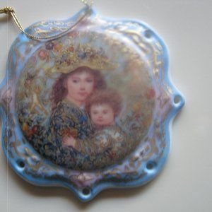 Edna Hibel Porcelain Ornament  "Wonder of Nature" 1998 3 7/8"  Mother & Child